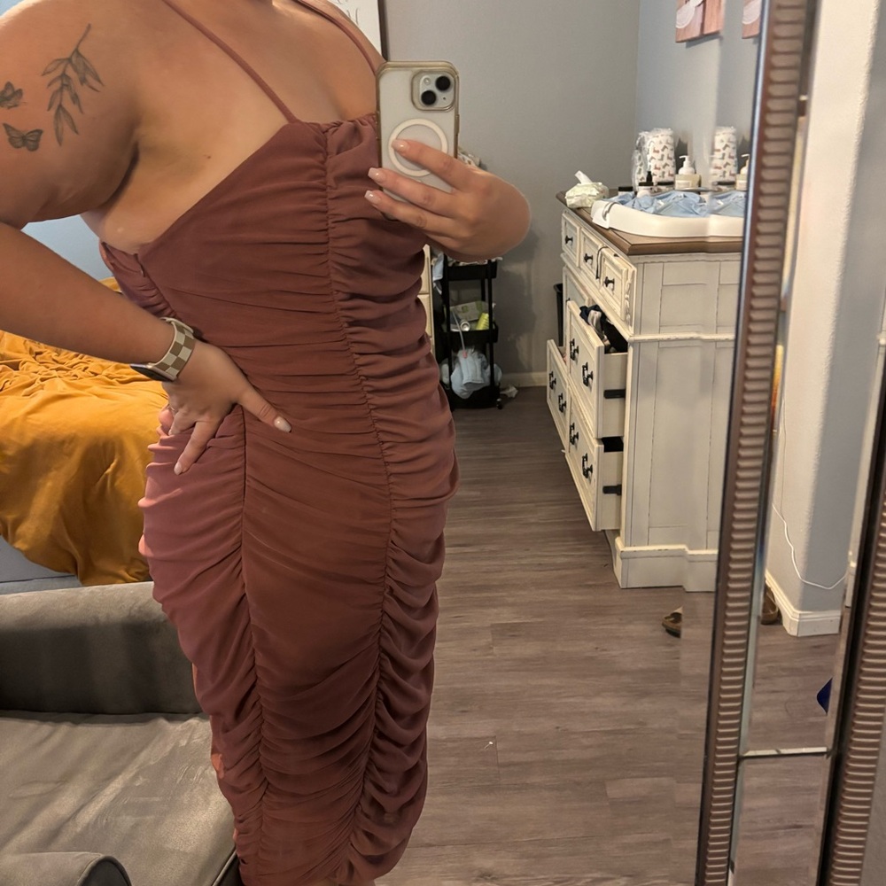 ASOS curve Strapless Ruched Dress - Rust - Picture 7 of 13